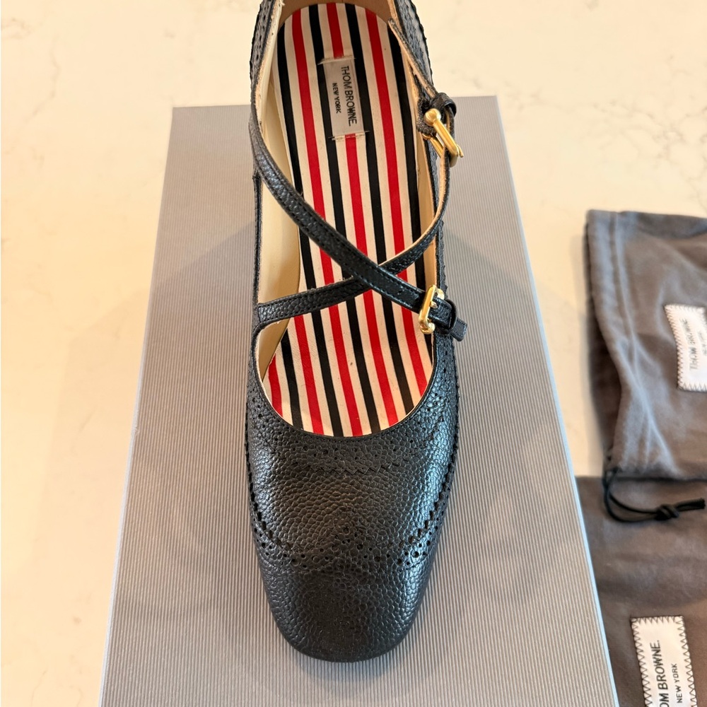 Thom Browne Black PEBBLE GRAIN CRISS CROSS HEELED THOM JOHN 75MM - Picture 3 of 7